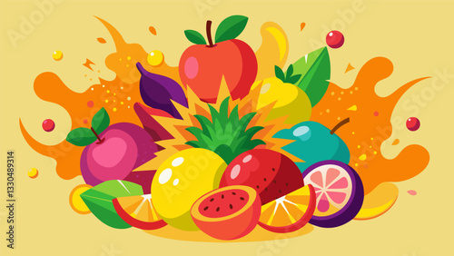 An explosion of flavors as tangy sweet and y fruits mingle together in a vibrant display.. Vector illustration