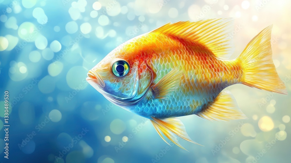 Swimming Goldfish Illustration with Sparkling Bokeh Background for Children's Book Swimming Goldfish Illustration with Sparkling Bokeh Background for Children's Book