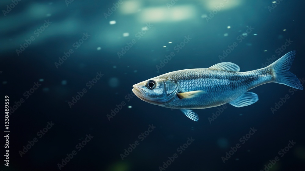 Fototapeta premium Freshwater Fish Swimming in Deep Blue Water with Light Streaks