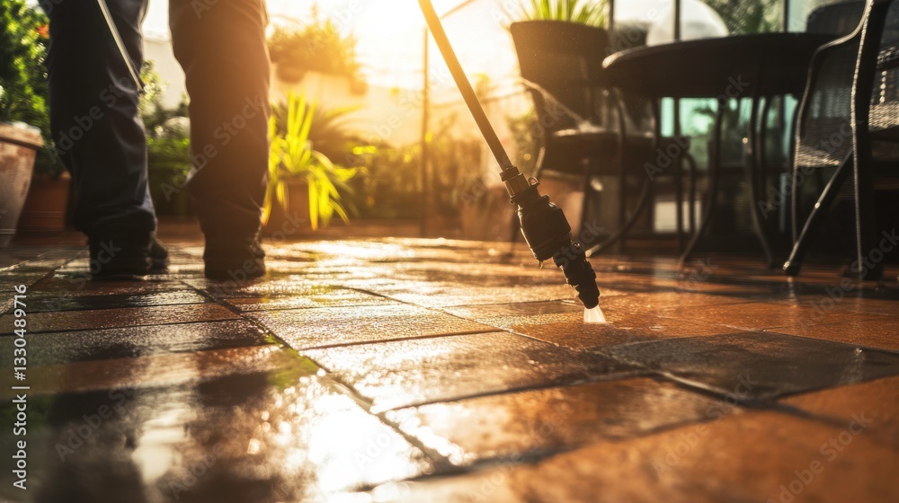 Obraz premium Outdoor Team Applying Chemicals in Bright Area