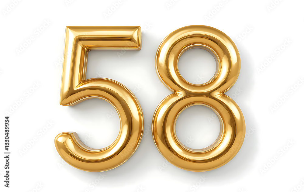 Number 58 gold 3d on white background for marketing, sales, discounts, promotions, financial, business, Anniversary, banner. 58 years anniversary golden number. gold 3d numeral isolated. 58 number 3d Number 58 gold 3d on white background for marketing, sales, discounts, promotions, financial, business, Anniversary, banner. 58 years anniversary golden number. gold 3d numeral isolated. 58 number 3d
