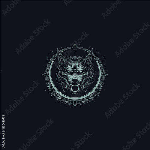 crescent wolfs design vector template illustration