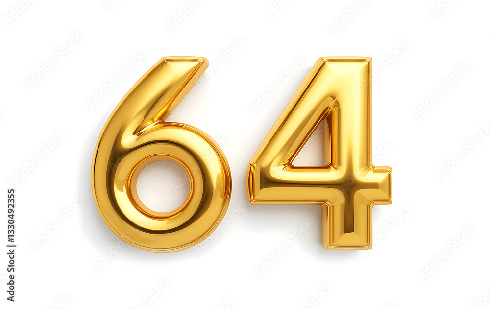 Number 64 gold 3d on white background for marketing, sales, discounts, promotions, financial, business, Anniversary, banner. 64 years anniversary golden number. gold 3d numeral isolated. 64 number 3d Number 64 gold 3d on white background for marketing, sales, discounts, promotions, financial, business, Anniversary, banner. 64 years anniversary golden number. gold 3d numeral isolated. 64 number 3d