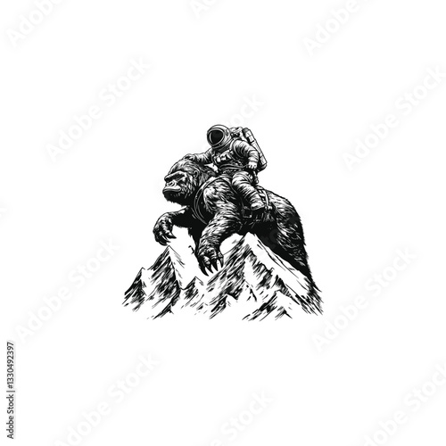 Astronaut riding mighty gorilla design vector template illustration