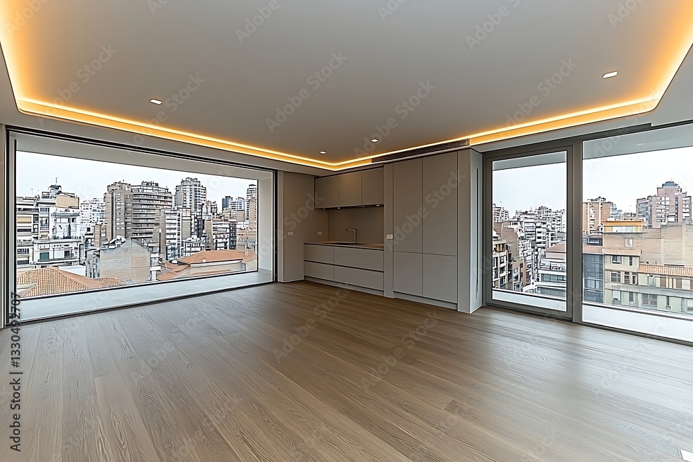 Fototapeta premium Modern Empty Apartment Interior With City View