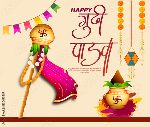 Creative Sale Banner Or Sale Poster For Occasion Of Happy Gudi Padwa Celebration (Lunar New Year) celebration of India with message in hindi meaning gudi padwa