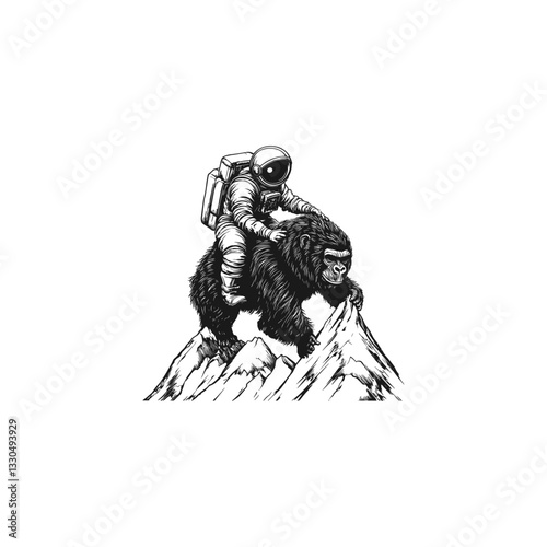 Astronaut riding mighty gorilla design vector template illustration