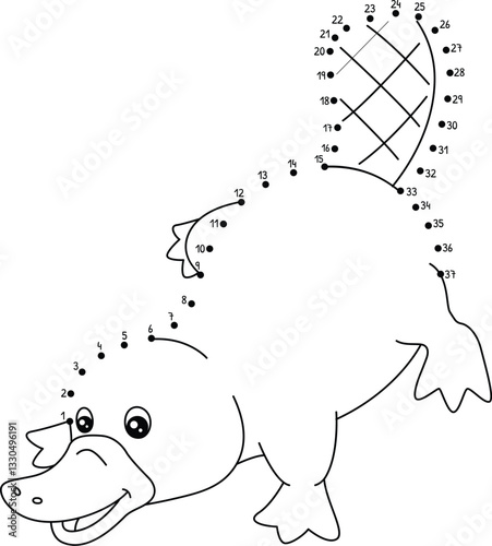 Dot to Dot Platypus Animal Isolated Coloring Page