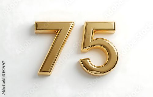 Number 75 gold 3d on white background for marketing, sales, discounts, promotions, financial, business, Anniversary, banner. 75 years anniversary golden number. gold 3d numeral isolated. 75 number 3d