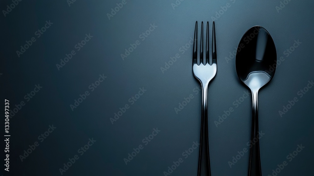Elegant Silver Fork and Spoon on Dark Background Food Preparation Concept Elegant Silver Fork and Spoon on Dark Background Food Preparation Concept
