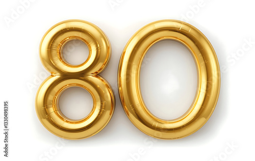 Number 80 gold 3d on white background for marketing, sales, discounts, promotions, financial, business, Anniversary, banner. 80 years anniversary golden number. gold 3d numeral isolated. 80 number 3d