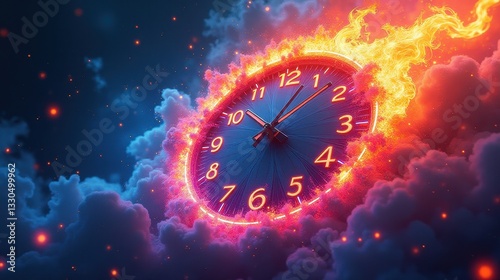 Surreal Melting Clock on Fire with Vibrant Abstract Flames