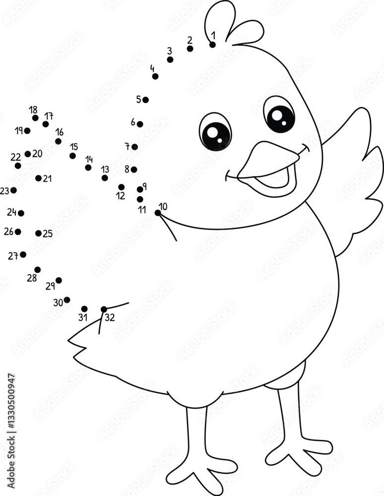 Dot to Dot Chick Farm Animal Isolated Coloring Dot to Dot Chick Farm Animal Isolated Coloring