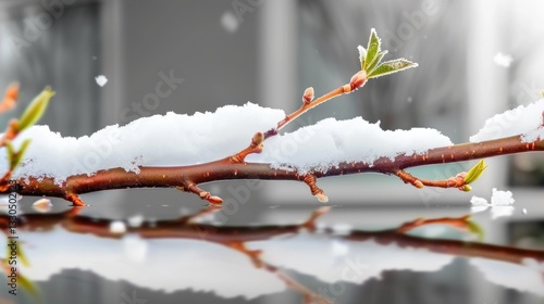 Wallpaper Mural Spring blossom covered in snow on reflective surface Torontodigital.ca