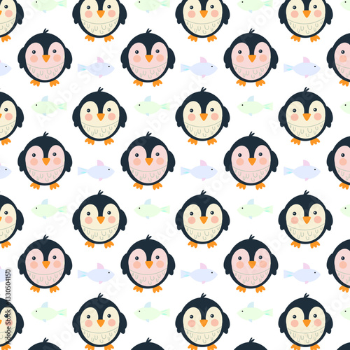 Pattern con graziosi pinguini e pesci colorati