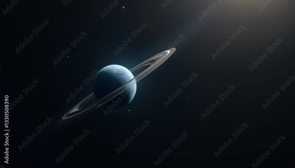 Blue planet with rings in deep space Blue planet with rings in deep space