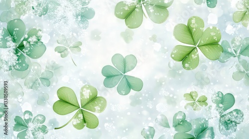 Four Clover with snow in winter season, Lucky clover leaves with four leaf,Clover flowers background,Patricks day,Spring flower pattern,St. Patrick s day seamless pattern,copy space.