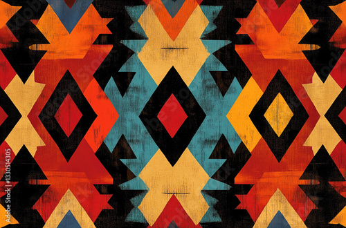 A vibrant Native Americaninspired pattern with squares and triangles photo