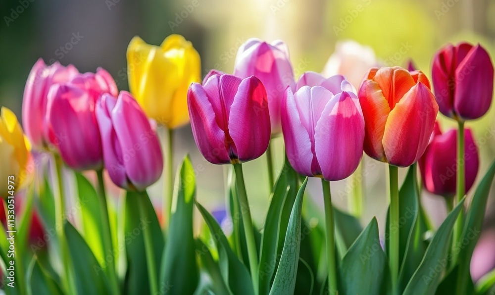 vibrant tulips in variety of colors in Skagit Valley in Washington State during the spring season