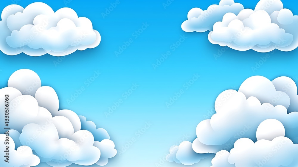 Cartoon clouds float in a vibrant blue sky, creating a background ideal for various designs