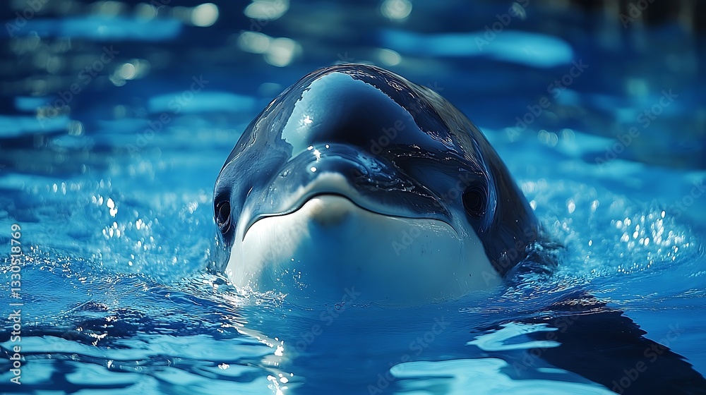 Obraz premium Closeup Portrait Of Dolphin In Deep Blue Water