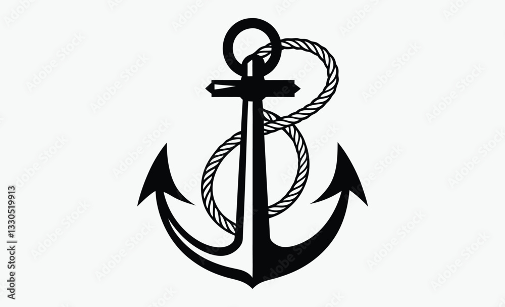 Anchor with rope silhouette, anchor vector silhouette, Ship anchor or boat anchor icon, anchor with rope silhouette vector illustration Anchor with rope silhouette, anchor vector silhouette, Ship anchor or boat anchor icon, anchor with rope silhouette vector illustration