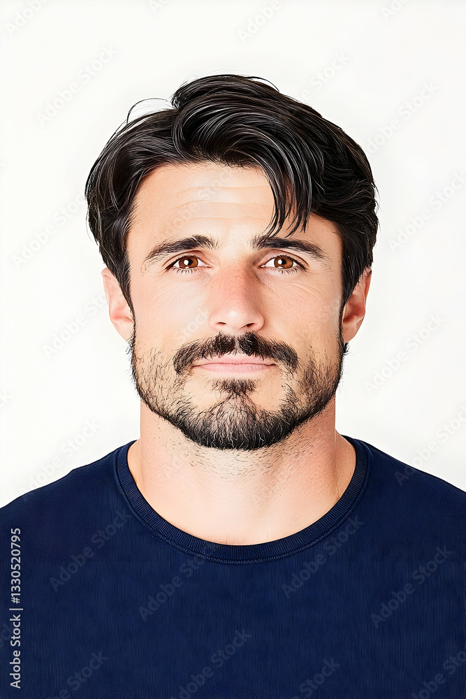 Fototapeta premium Studio portrait of a man with a short dark hairstyle and a trimmed beard