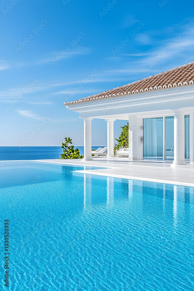 Fototapeta premium Stunning cliffside villa with infinity pool overlooking the ocean