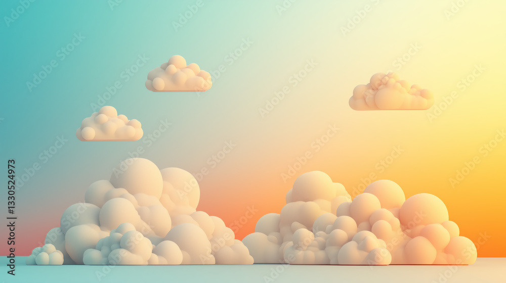 Volumetric 3D clouds on a gradient evening background. Volumetric 3D clouds on a gradient evening background.
