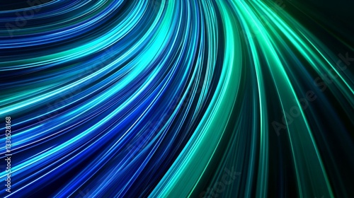 Futuristic neon texture with vibrant shades of blue green gradients and bright smooth fluted vertical lines. Bold dynamic design blending smooth tones and radiant colors for modern visual art project