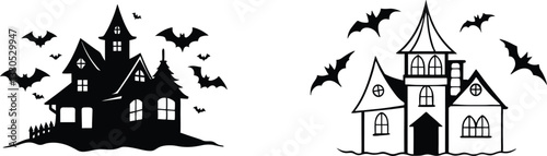Wallpaper Mural Haunted Houses, Bats, Halloween Silhouettes, Spooky Mansions, Gothic Architecture Torontodigital.ca