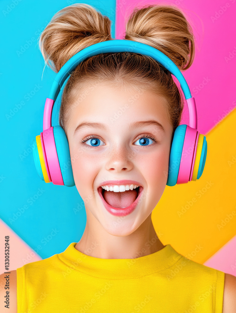 Vibrant young gamer with colorful headphones smiling joyfully, perfect for teen gaming enthusiast posters or fun youthful campaigns Vibrant young gamer with colorful headphones smiling joyfully, perfect for teen gaming enthusiast posters or fun youthful campaigns