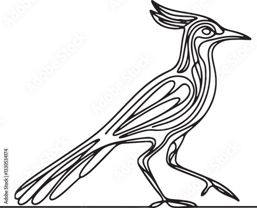 Line Art of a Roadrunner Bird Vector