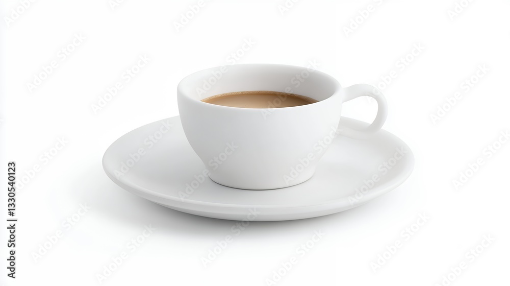 Serving Coffee Cup on Saucer in Minimalist Style on White Background Serving Coffee Cup on Saucer in Minimalist Style on White Background