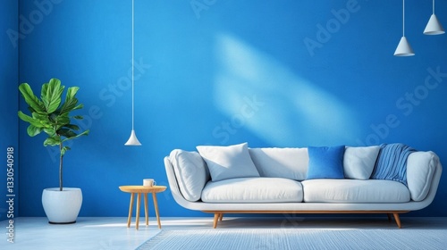 A blue-walled living room with nothing in it.
