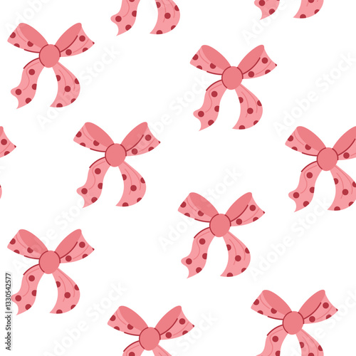 Polka dot pink bow seamless pattern background for decoration and packaging
