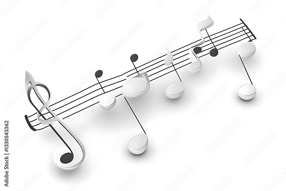 Fototapeta premium Dynamic three-dimensional musical notes staff on white, embodying harmony