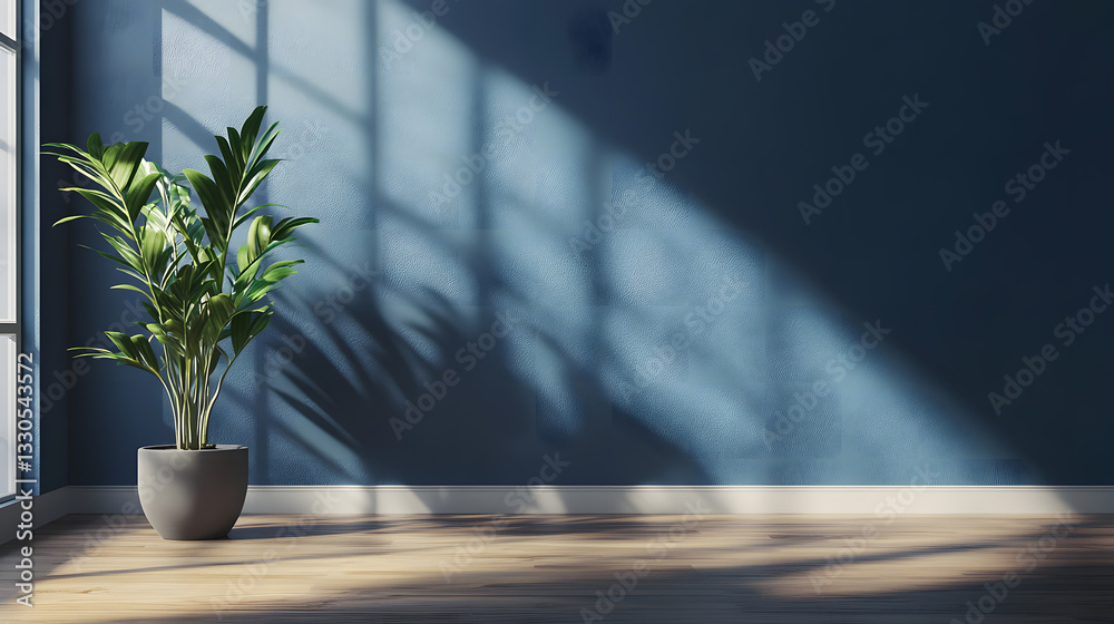 Fototapeta premium Serene Minimalist Interior Houseplant in Sunlight