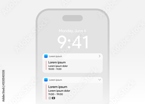 Calendar app notification template. Scheduled events push popup banner. Message alert mock-up. Digital planner for task management productivity organization. Mobile screen layout vector illustration. 