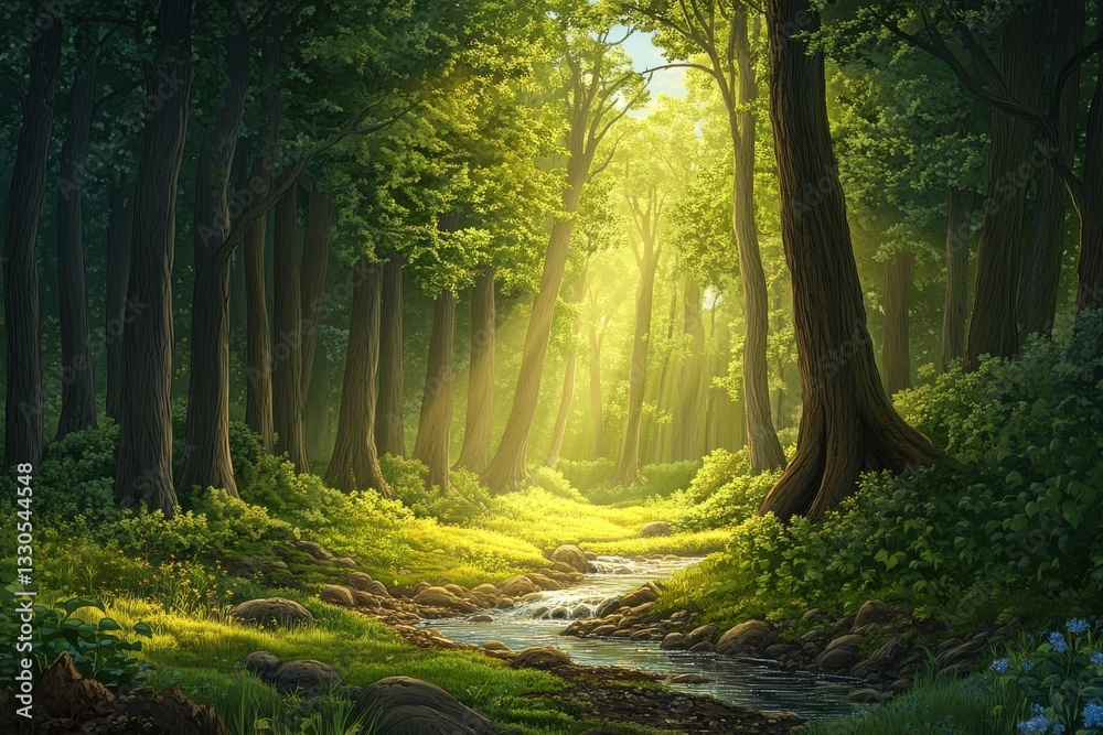 Obraz premium A serene forest glade with a small stream