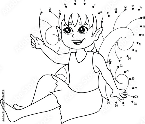 Dot to Dot Sitting Fairy Isolated Coloring Page