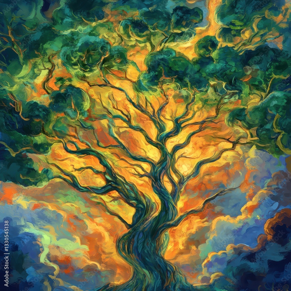 Fototapeta premium A vibrant and artistic rendering of a detailed tree with sky