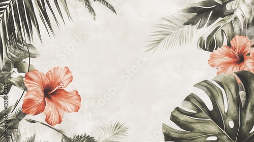 Tranquil Tropical Paradise: Hibiscus and Lush Greenery