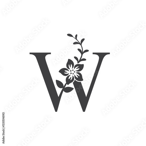 initial w combined with flower, vector art.