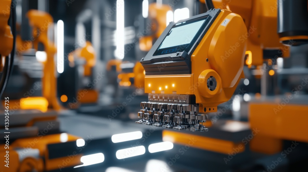Fototapeta premium Advanced Robotic Arm in Modern Manufacturing Facility Scene