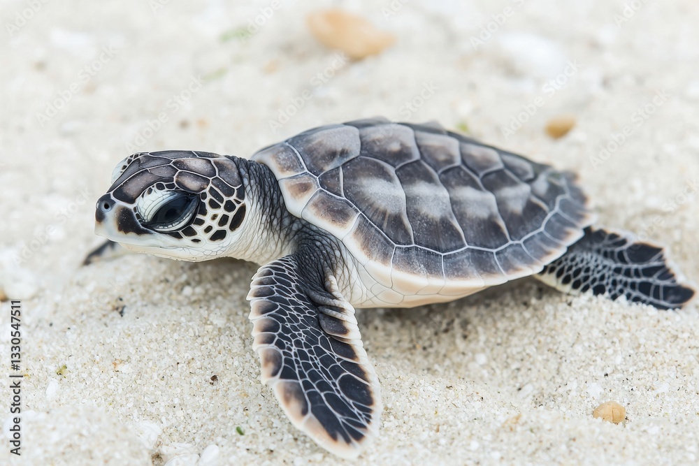 Fototapeta premium Tiny Baby Sea Turtle Navigating Shallow Waters