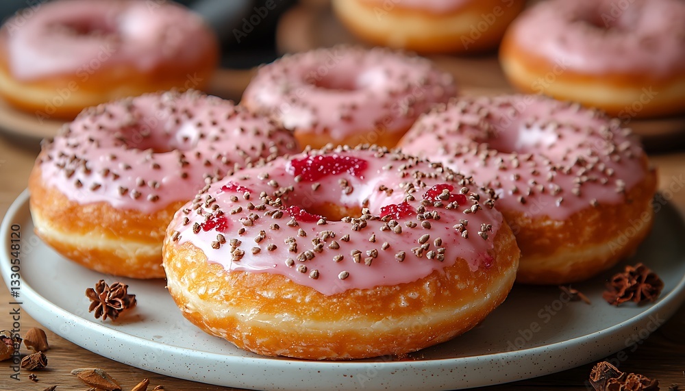 Frosted Donuts with Sprinkles on a Plate Frosted Donuts with Sprinkles on a Plate