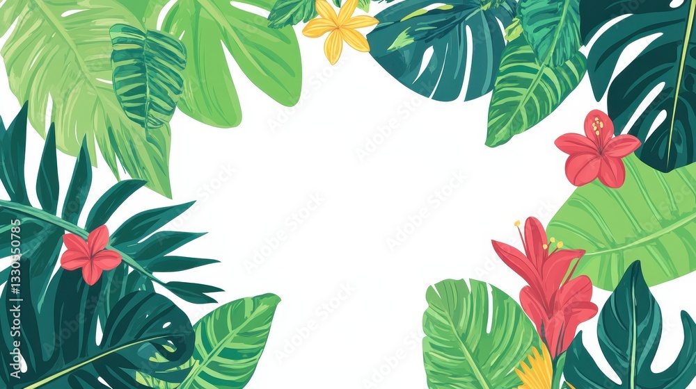 Obraz premium Tropical Paradise: Vibrant Floral and Leaf Border