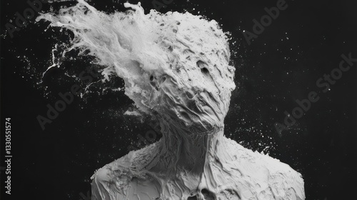 Wallpaper Mural Abstract grayscale figure, with textured, distressed face and exploding substance Torontodigital.ca