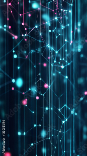 Futuristic data structure with interconnected nodes representing complex network of information flow